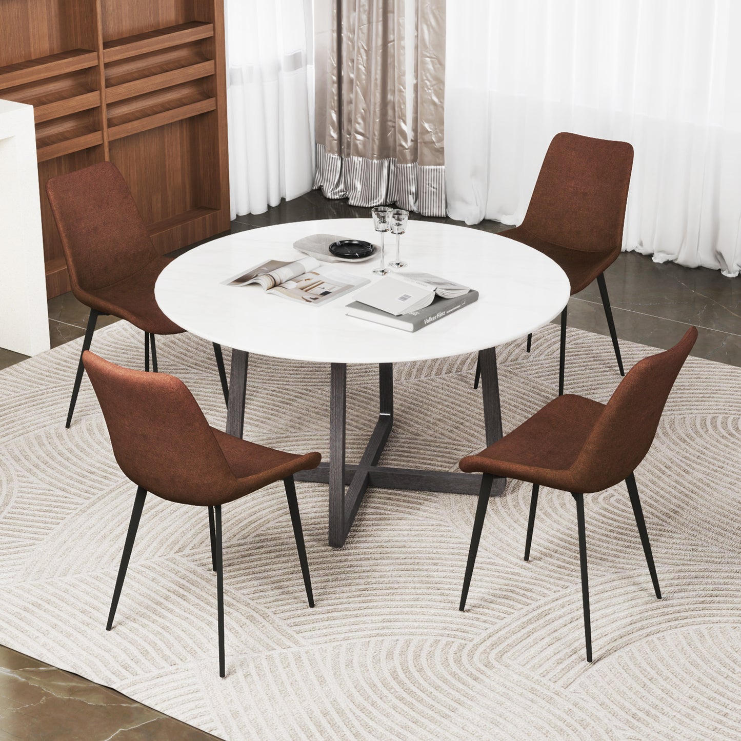 Upholstered Dining Chairs Set of 4 with Padded Backs
