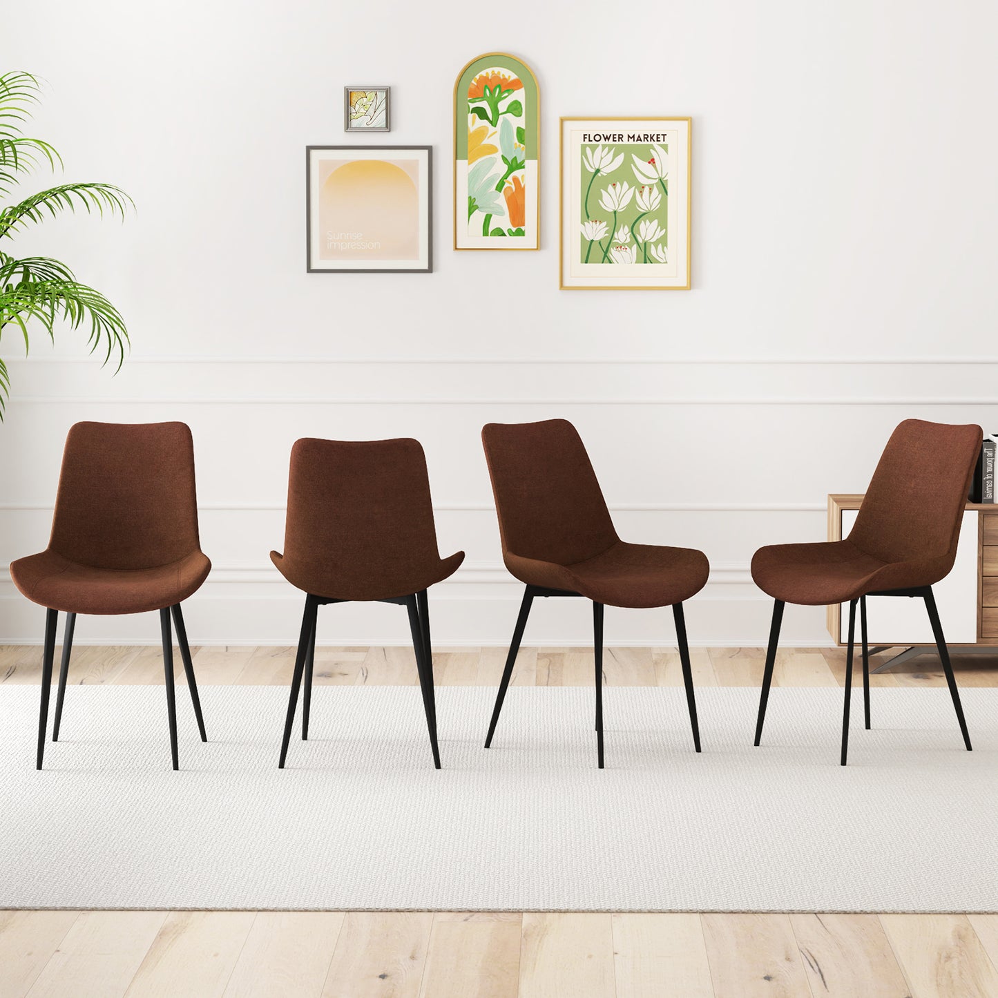 Upholstered Dining Chairs Set of 4 with Padded Backs