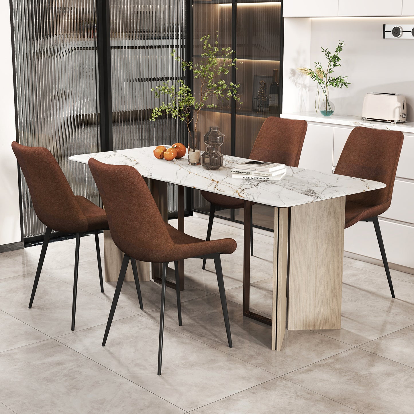 Upholstered Dining Chairs Set of 4 with Padded Backs