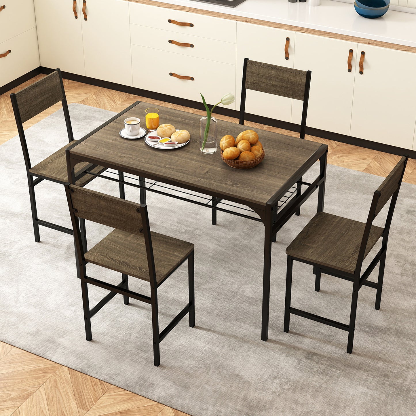 Dining Chairs Set of 4 with Slanted Back and Metal Legs