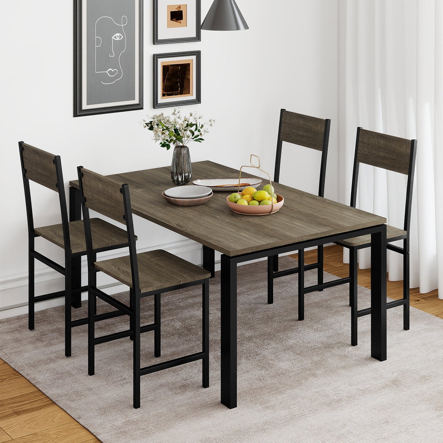 Dining Chairs Set of 4 with Slanted Back and Metal Legs