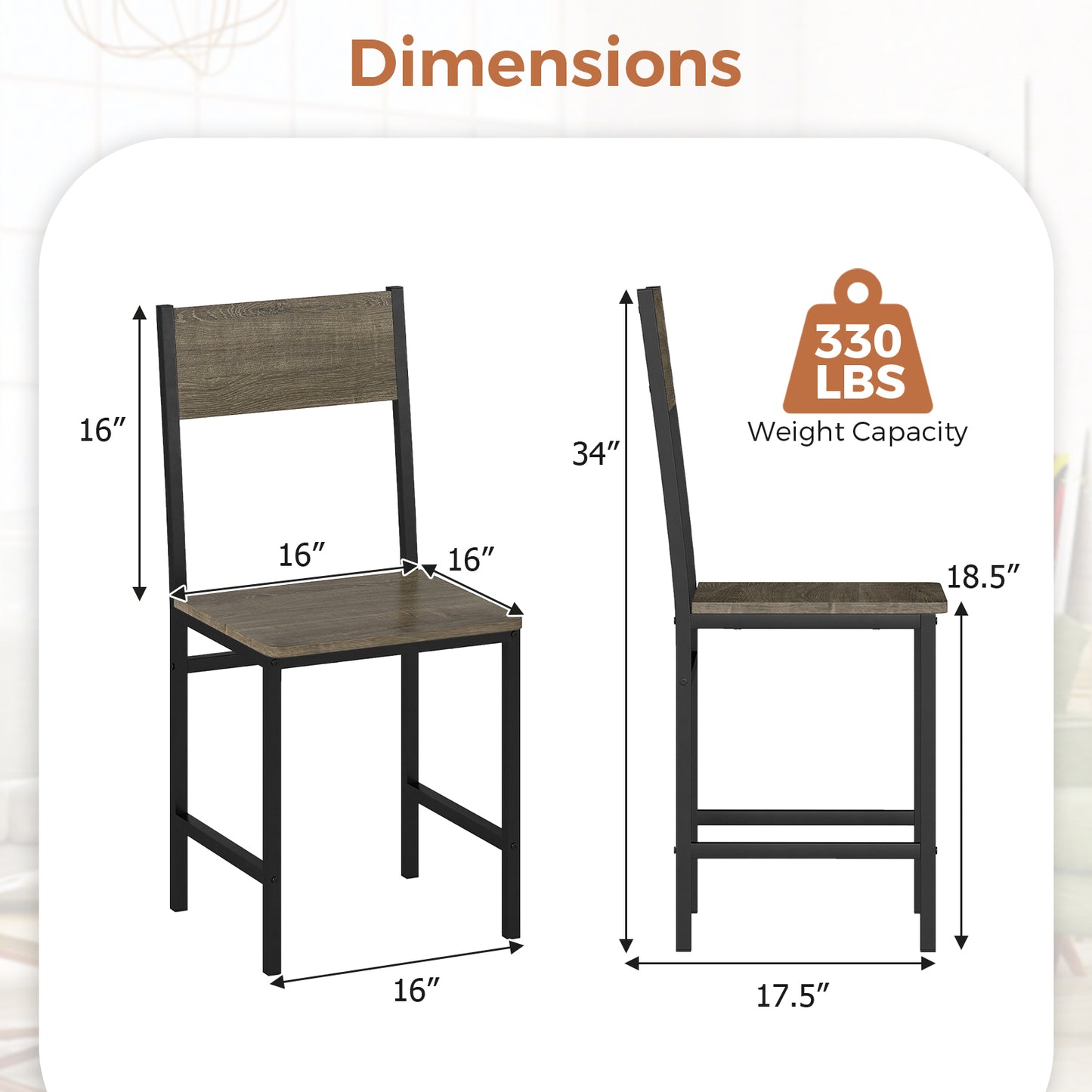 Dining Chairs Set of 4 with Slanted Back and Metal Legs
