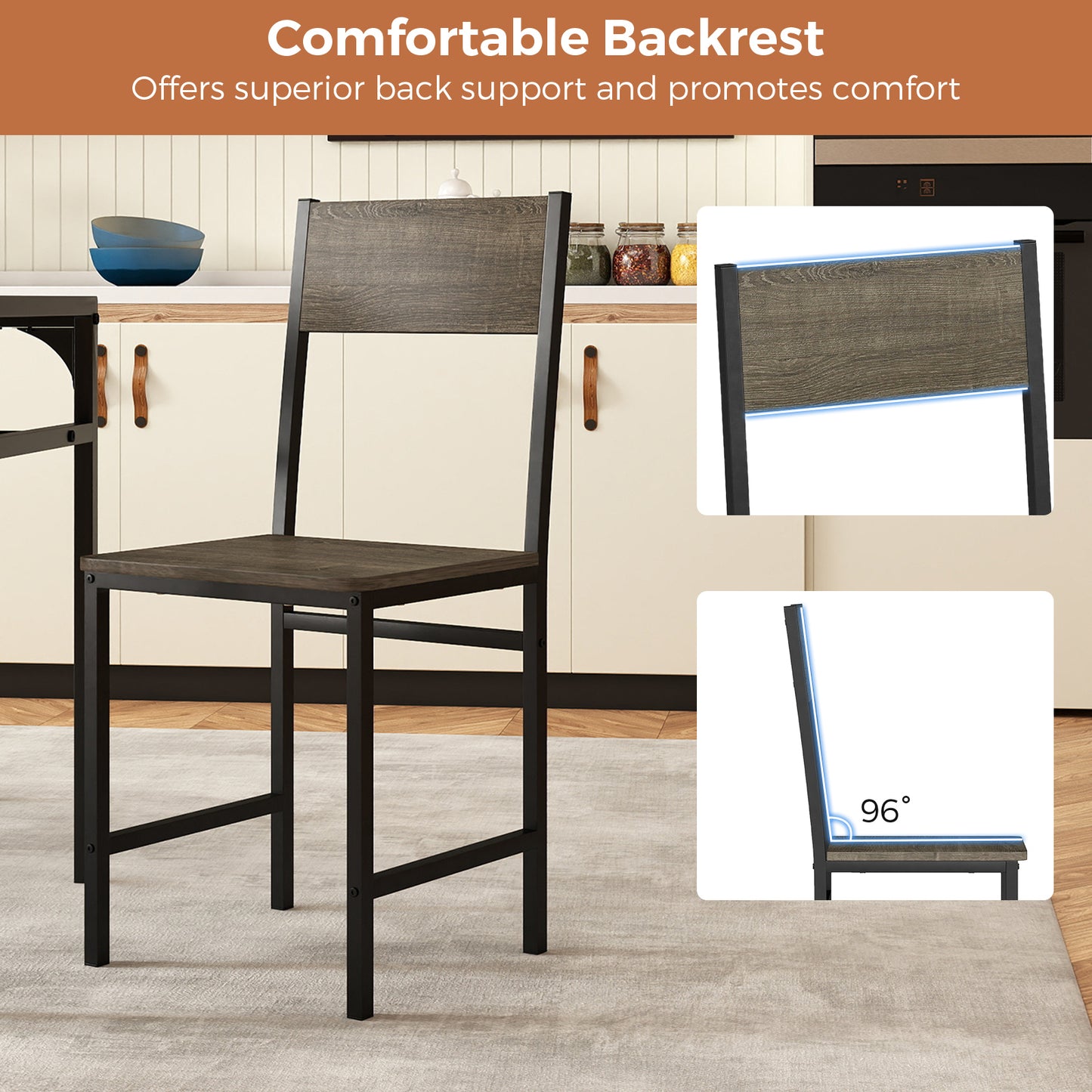 Dining Chairs Set of 4 with Slanted Back and Metal Legs