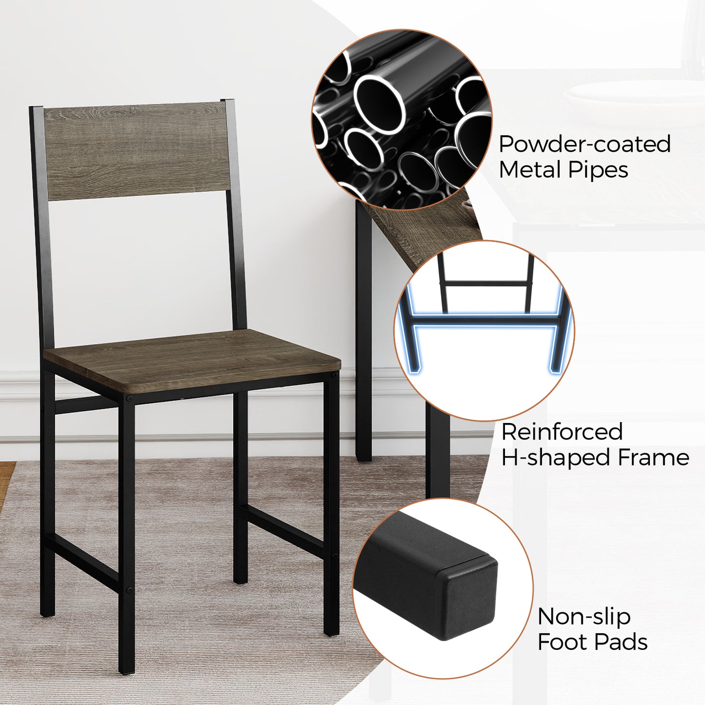 Dining Chairs Set of 4 with Slanted Back and Metal Legs
