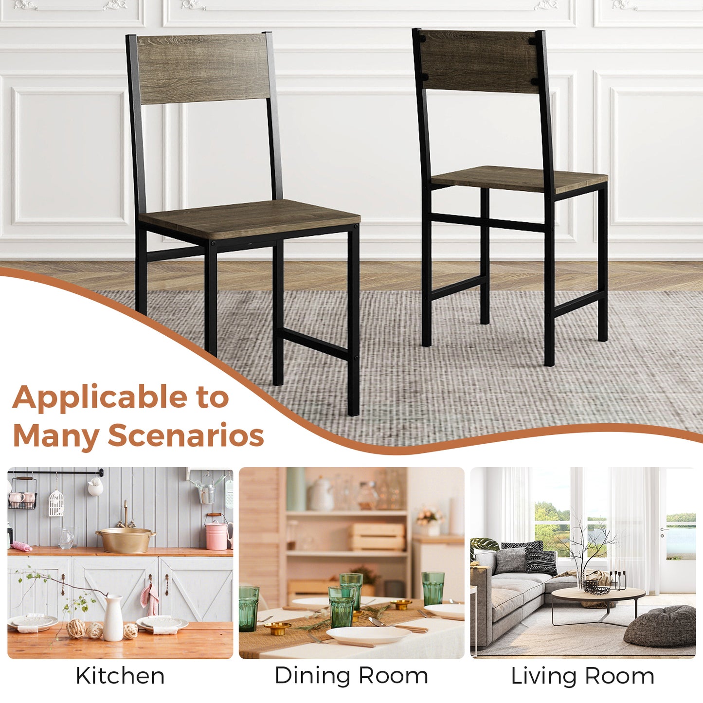 Dining Chairs Set of 4 with Slanted Back and Metal Legs