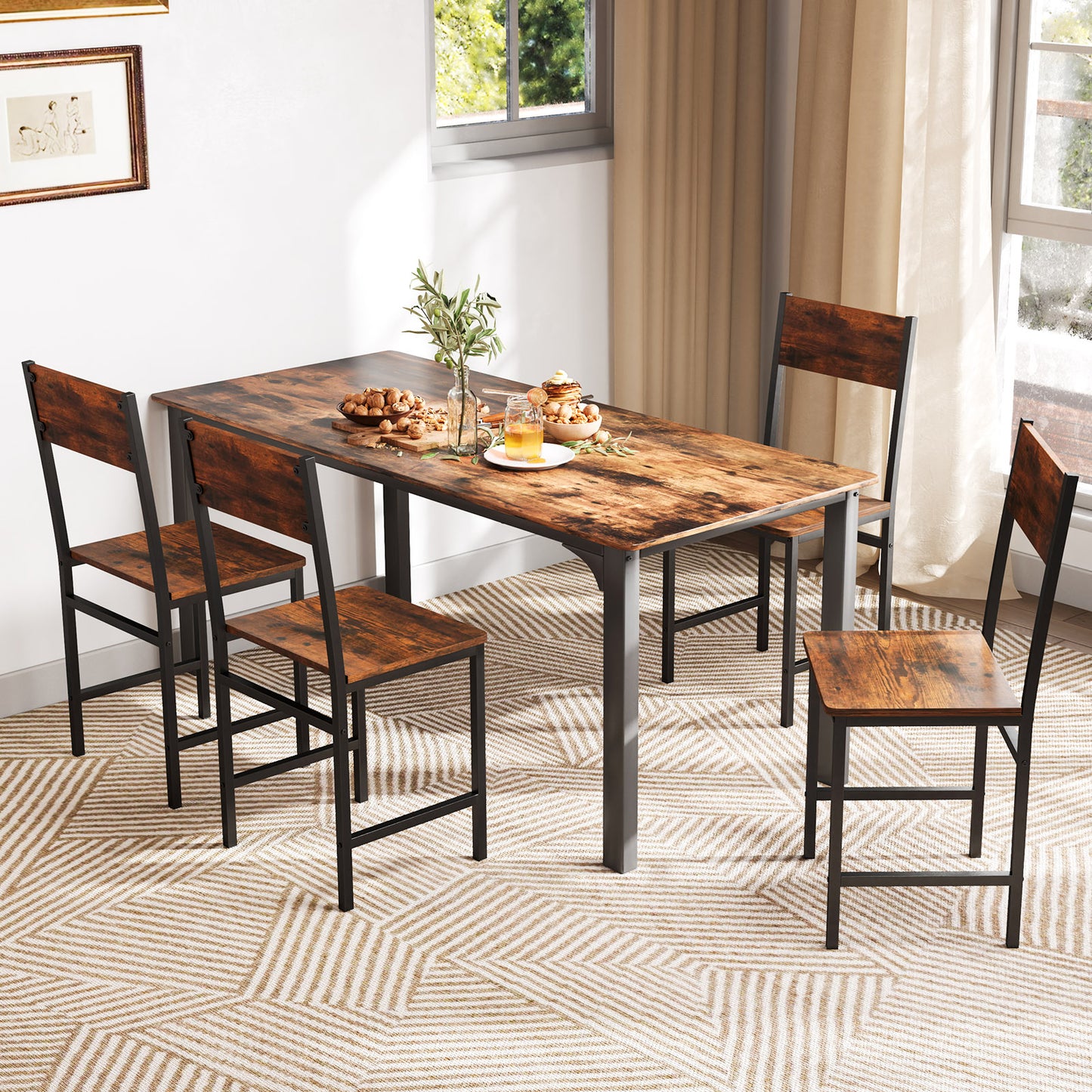 Dining Chairs Set of 4 with Slanted Back and Metal Legs