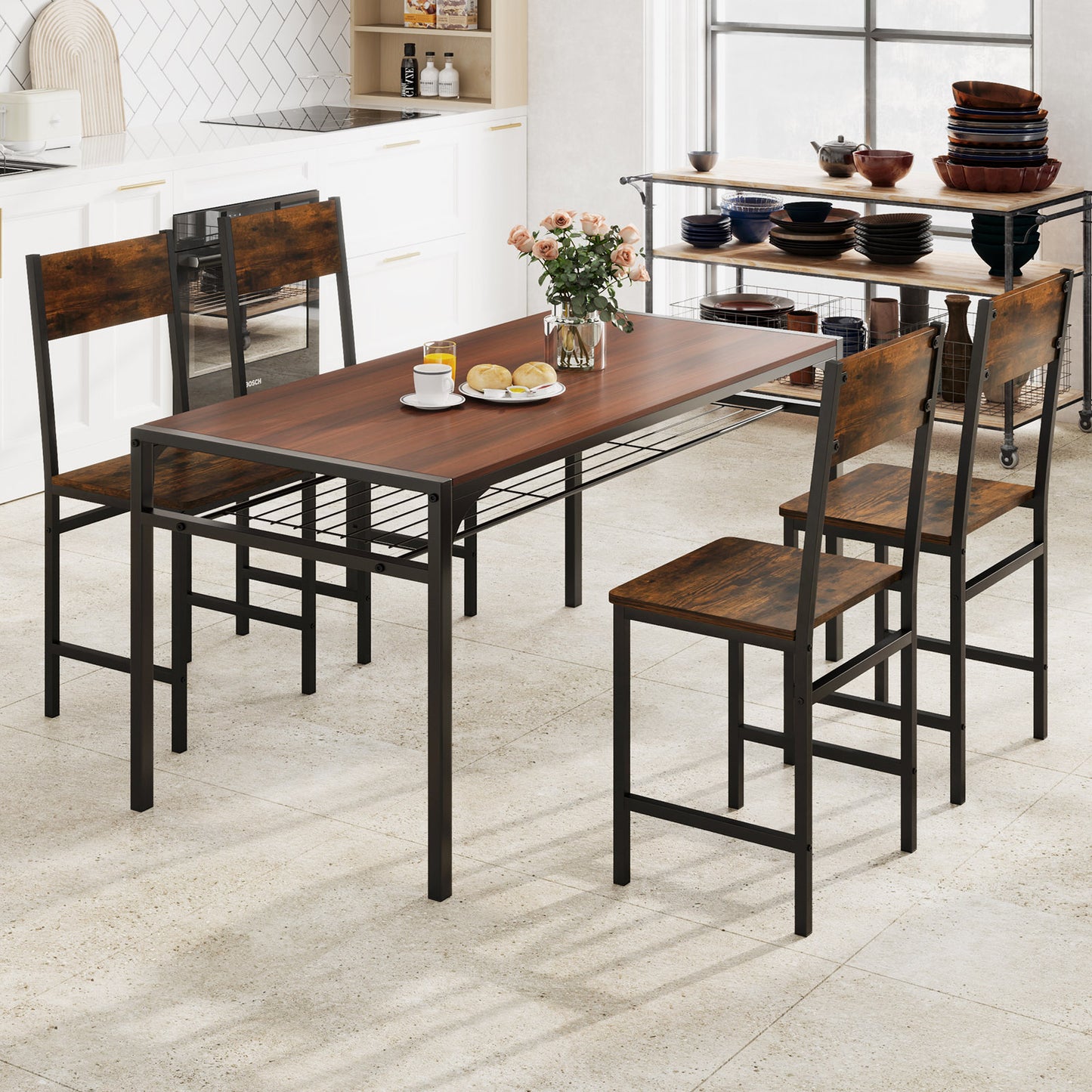 Dining Chairs Set of 4 with Slanted Back and Metal Legs