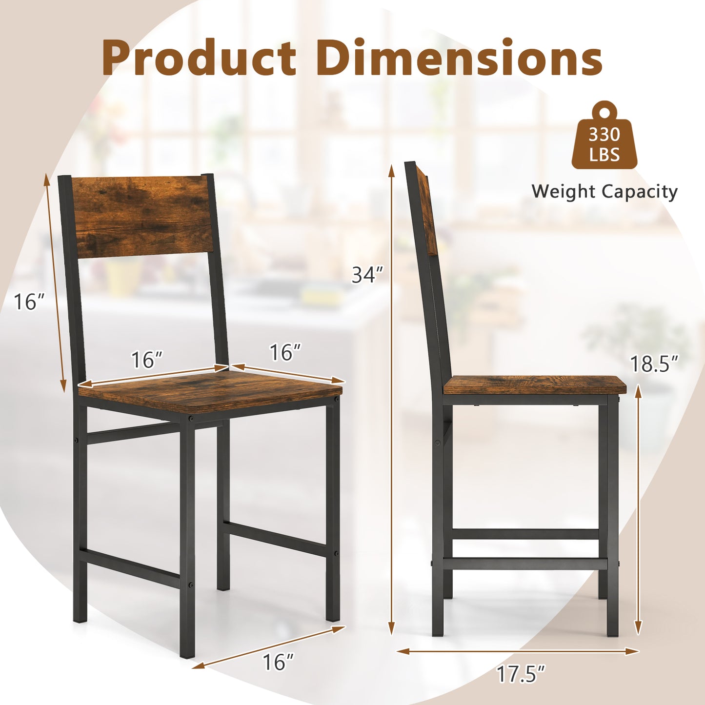 Dining Chairs Set of 4 with Slanted Back and Metal Legs