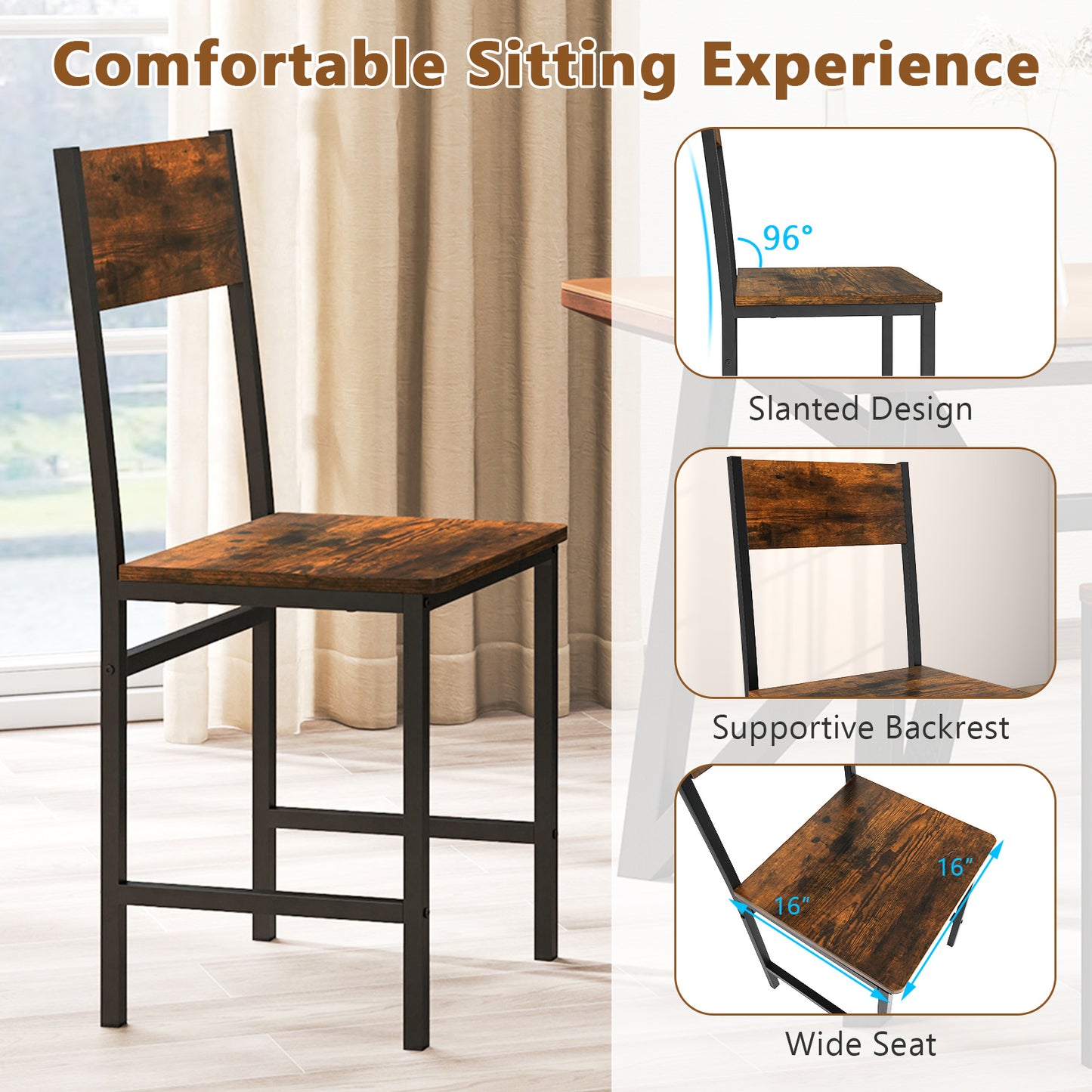Dining Chairs Set of 4 with Slanted Back and Metal Legs