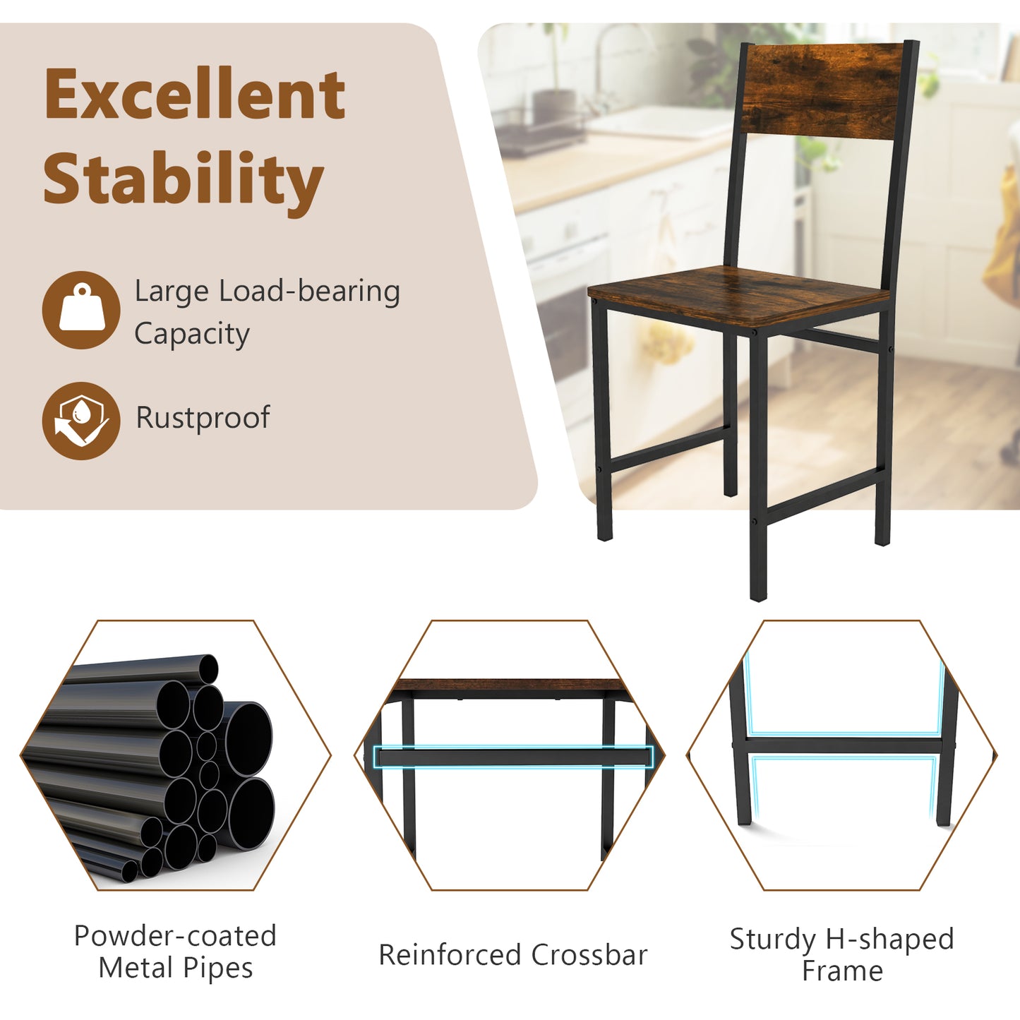 Dining Chairs Set of 4 with Slanted Back and Metal Legs