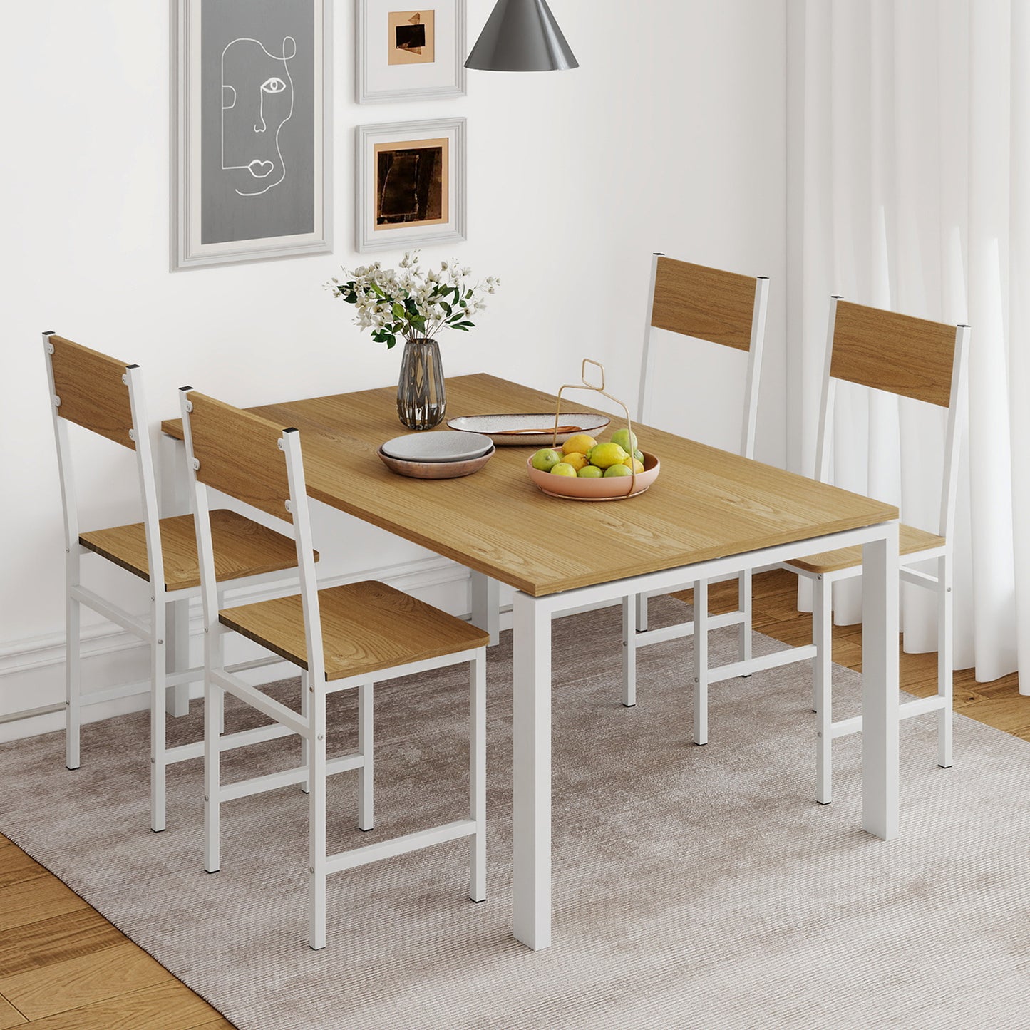 Dining Chairs Set of 4 with Slanted Back and Metal Legs