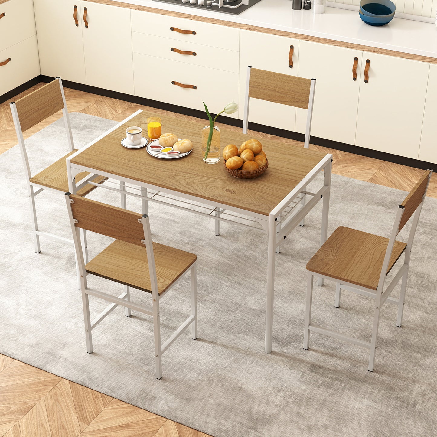 Dining Chairs Set of 4 with Slanted Back and Metal Legs