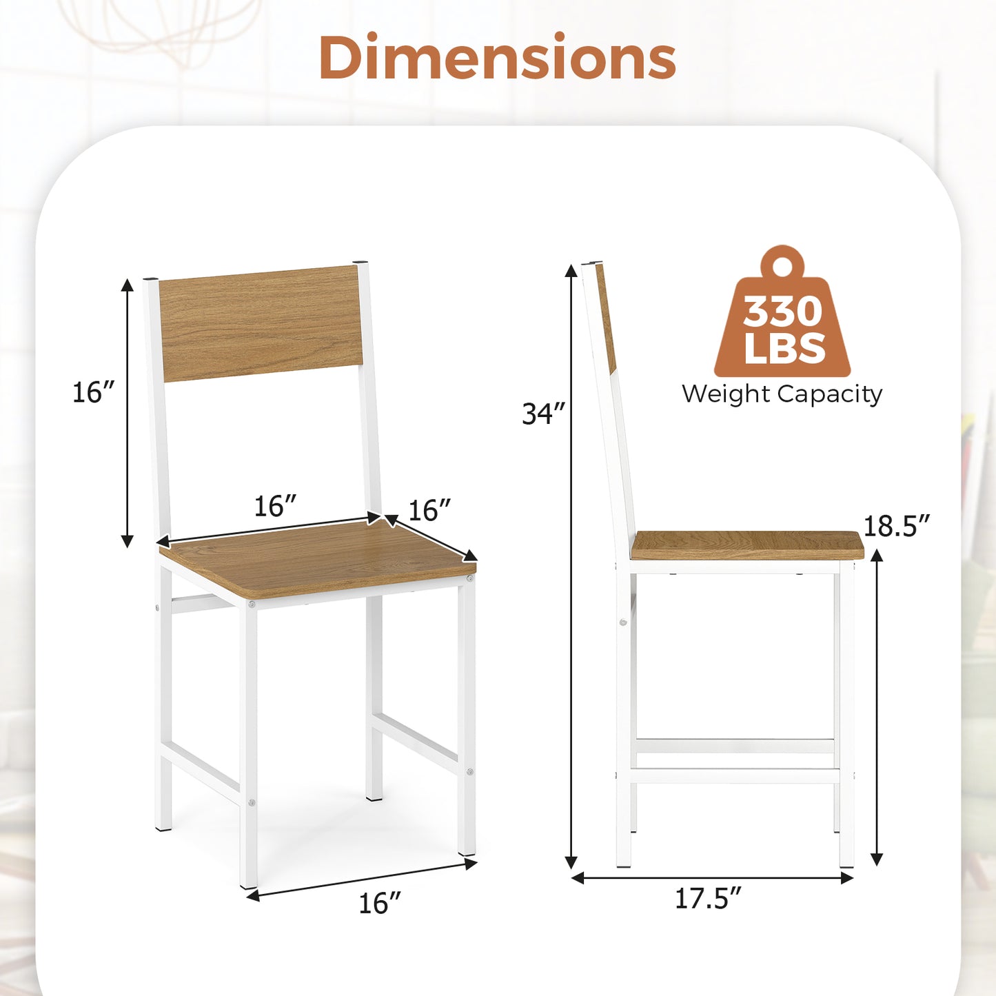 Dining Chairs Set of 4 with Slanted Back and Metal Legs
