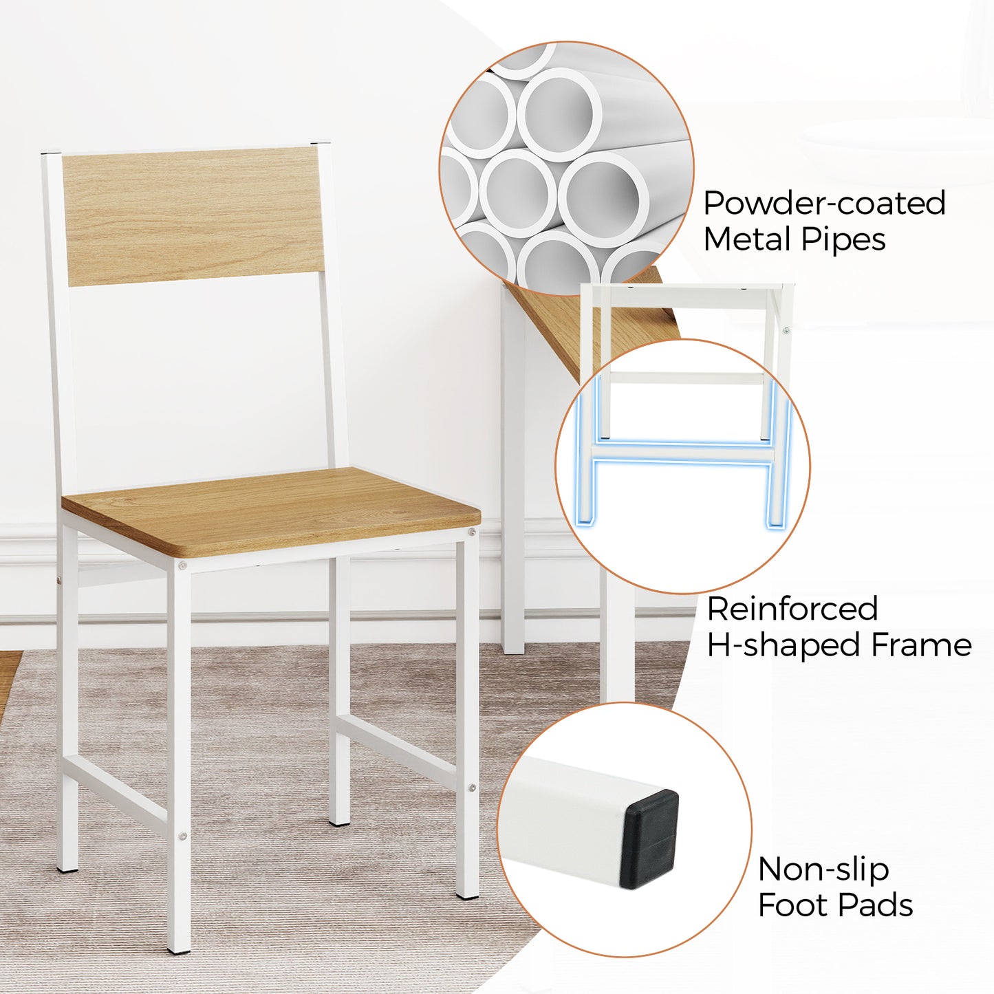 Dining Chairs Set of 4 with Slanted Back and Metal Legs