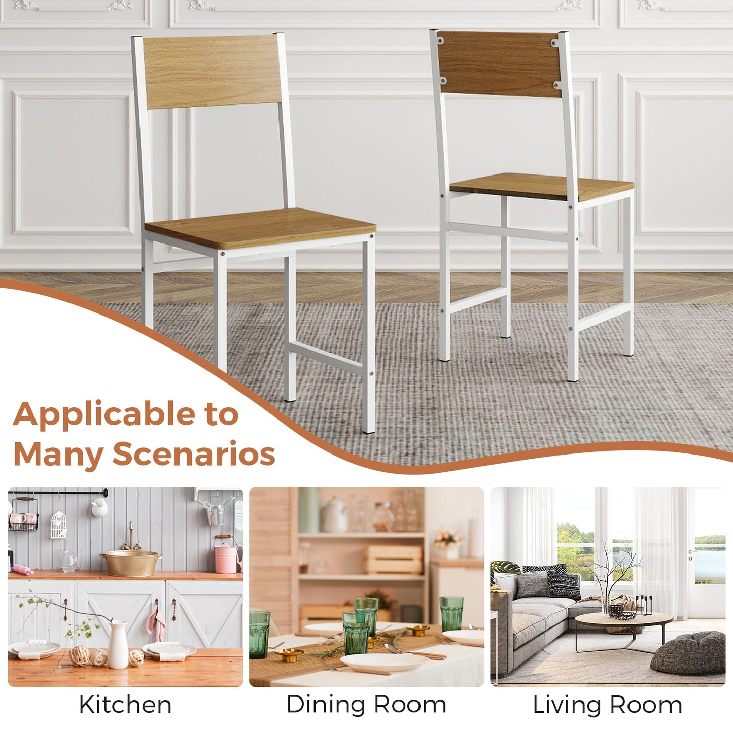 Dining Chairs Set of 4 with Slanted Back and Metal Legs