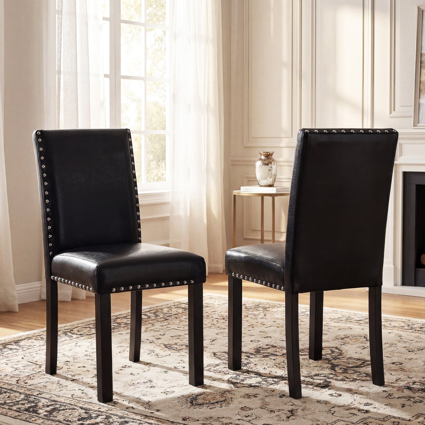 Dining Chairs Set of 4 with Padded Seats and Nailhead Trim