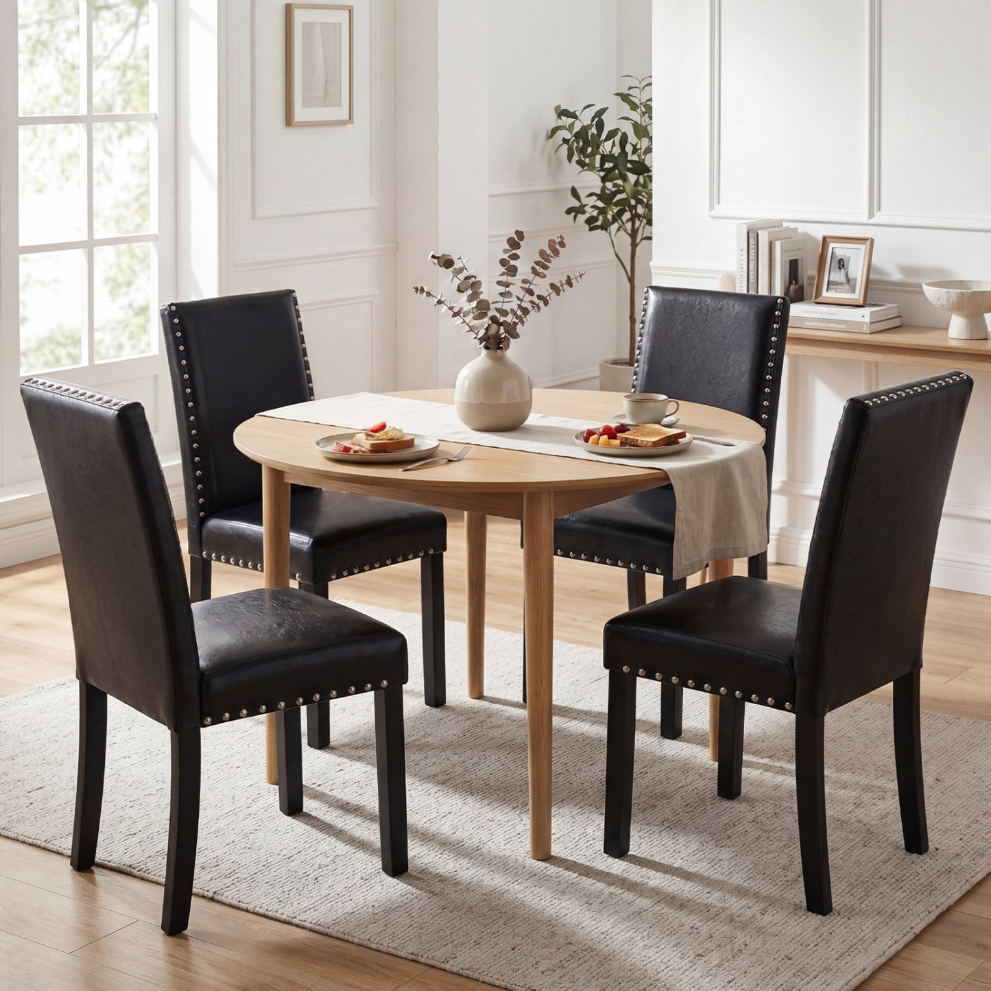 Dining Chairs Set of 4 with Padded Seats and Nailhead Trim