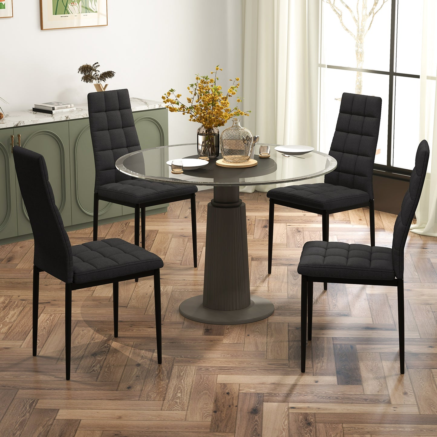 Upholstered Dining Chairs Set of 4 with High Back