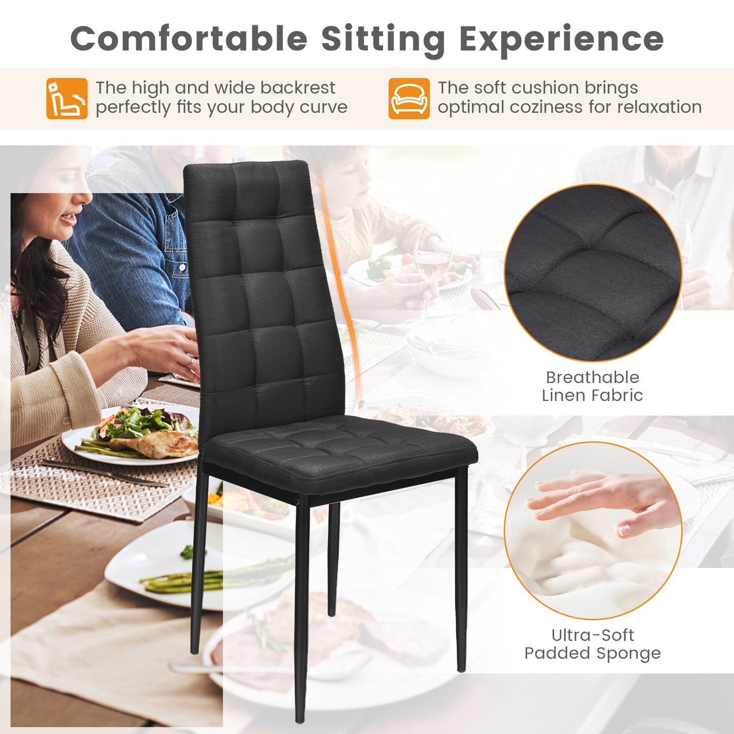 Upholstered Dining Chairs Set of 4 with High Back