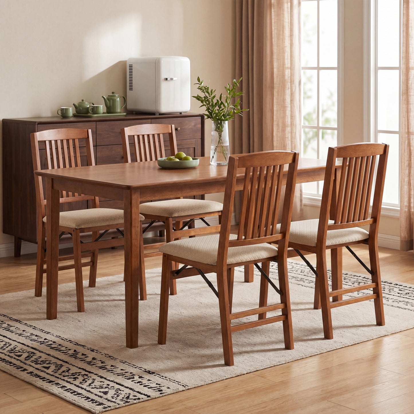 Foldable Upholstered Dining Chairs Set of 4 with Padded Seats