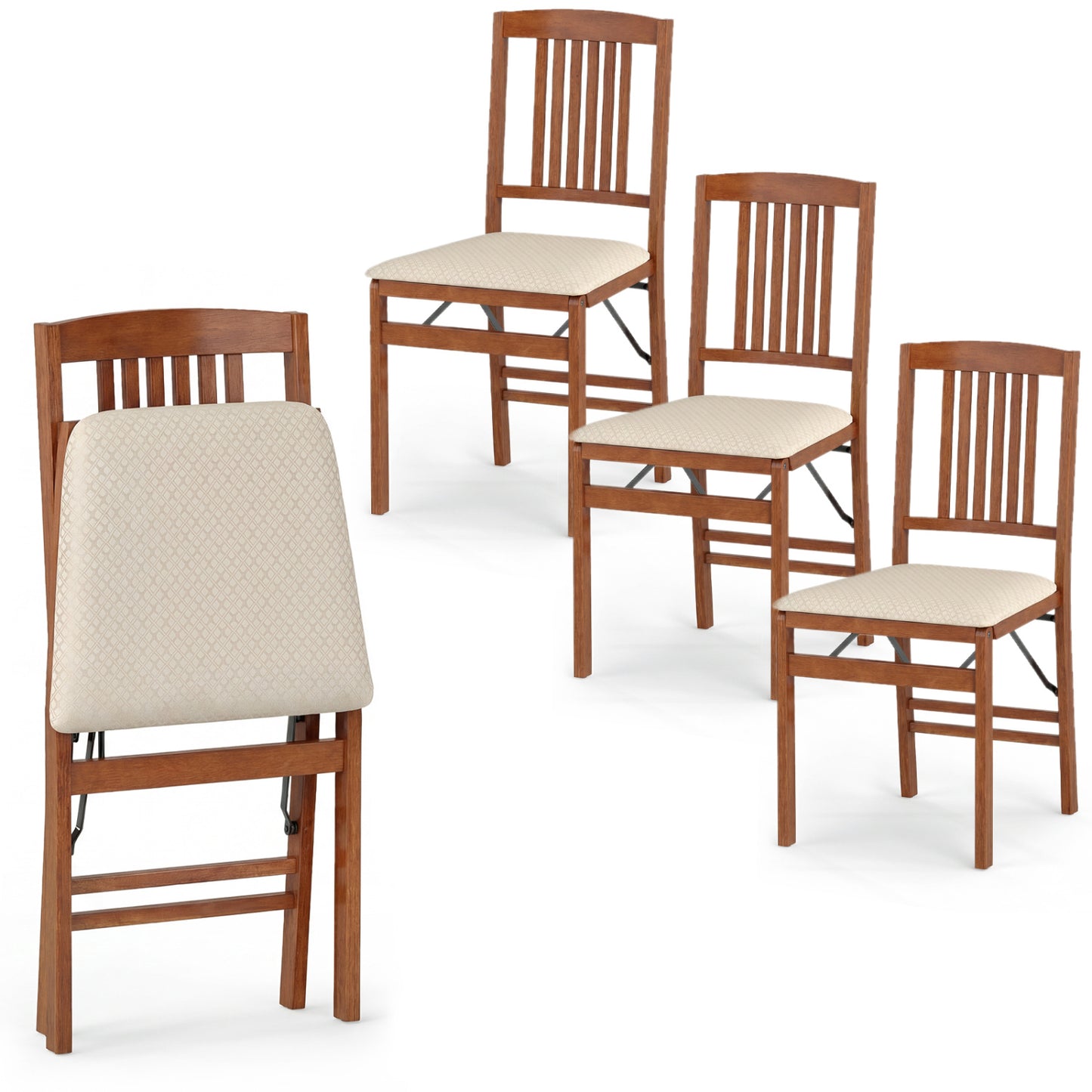 Foldable Upholstered Dining Chairs Set of 4 with Padded Seats