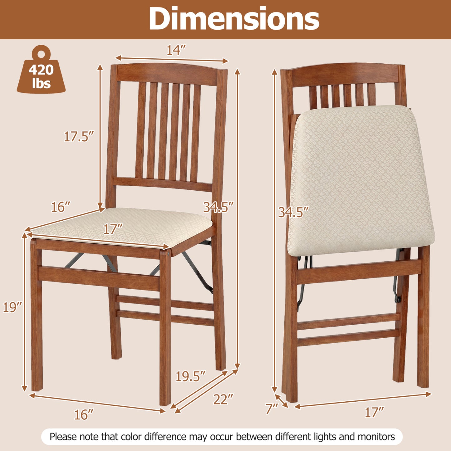 Foldable Upholstered Dining Chairs Set of 4 with Padded Seats
