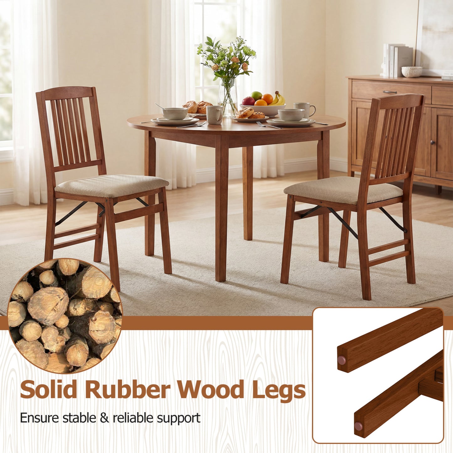 Foldable Upholstered Dining Chairs Set of 4 with Padded Seats