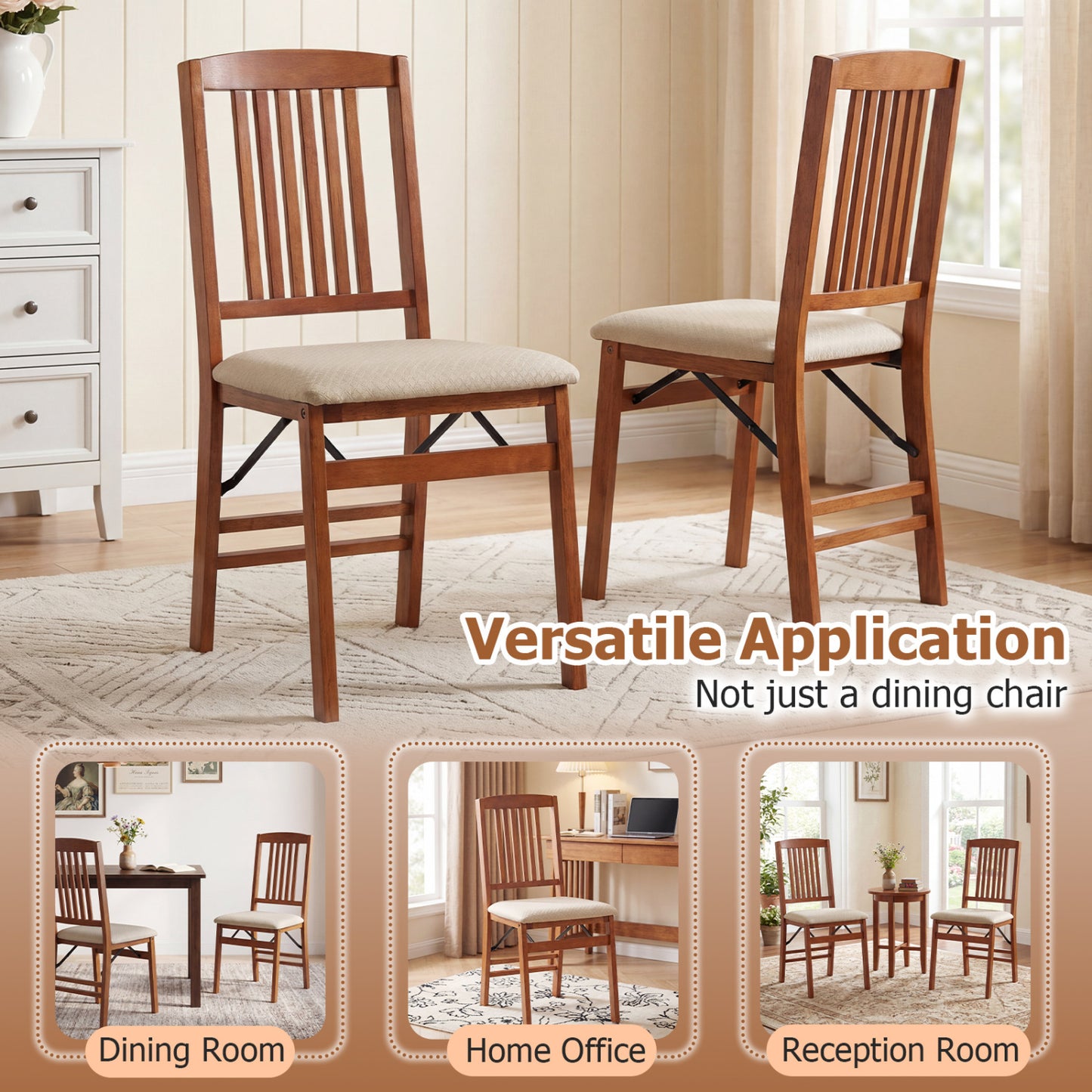 Foldable Upholstered Dining Chairs Set of 4 with Padded Seats