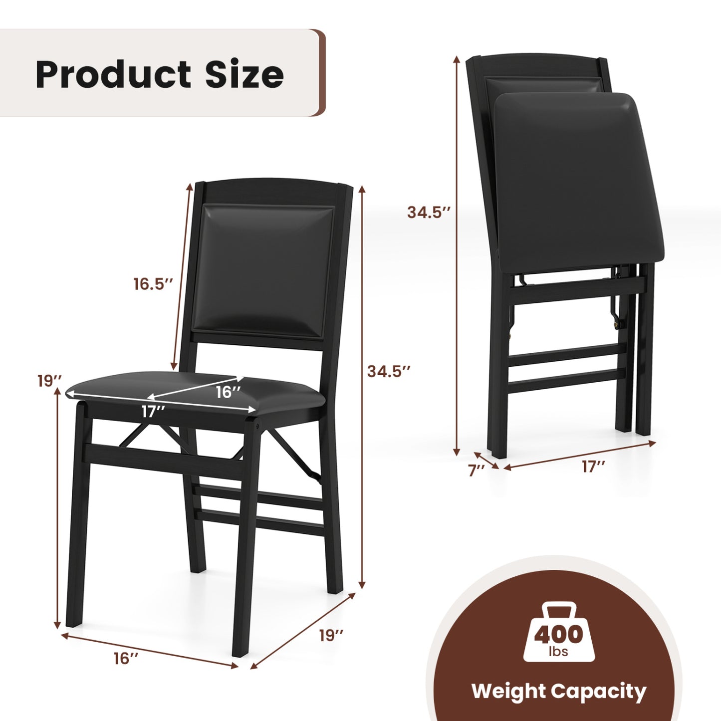 Folding Dining Chairs Set of 4 with Padded Seat