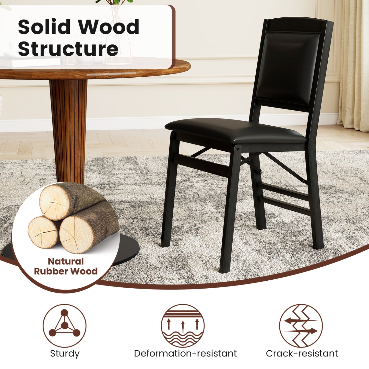 Folding Dining Chairs Set of 4 with Padded Seat