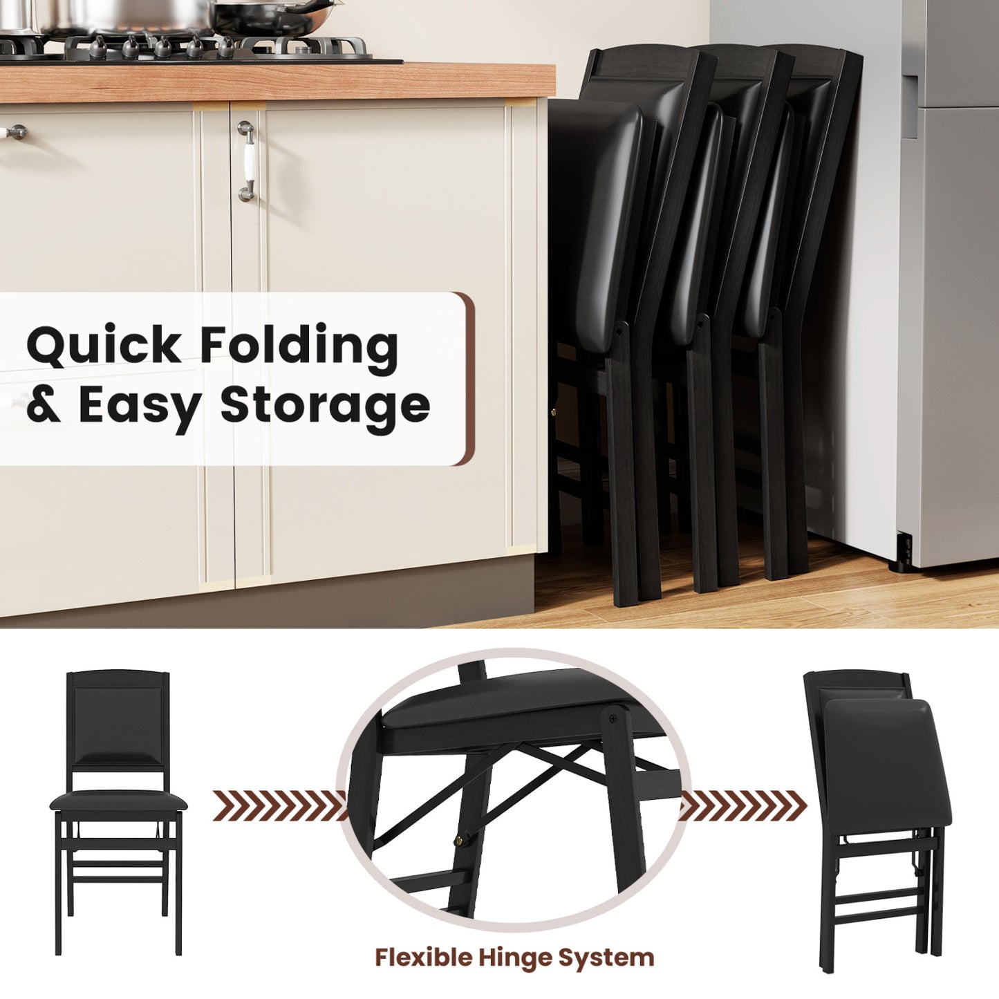 Folding Dining Chairs Set of 4 with Padded Seat