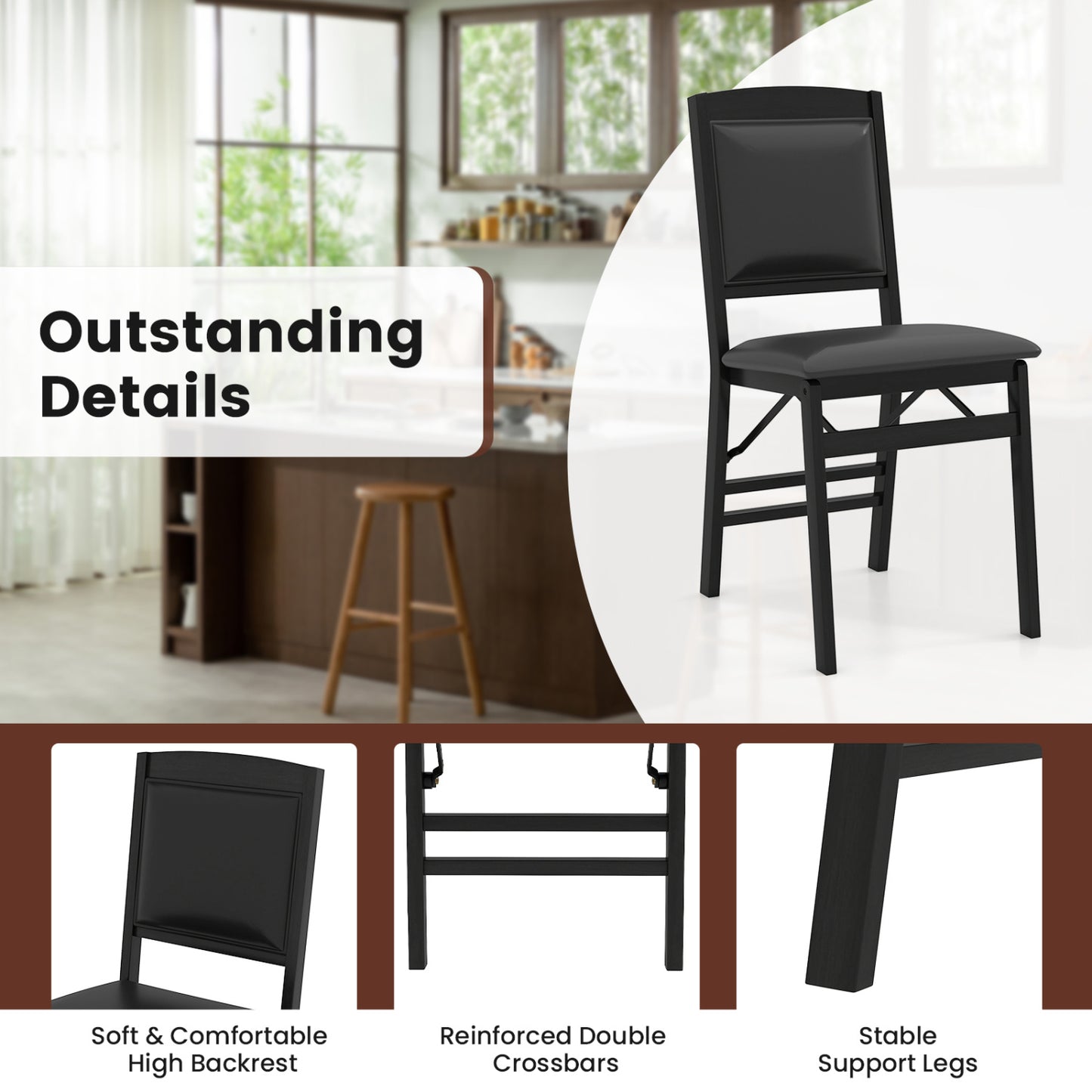 Folding Dining Chairs Set of 4 with Padded Seat