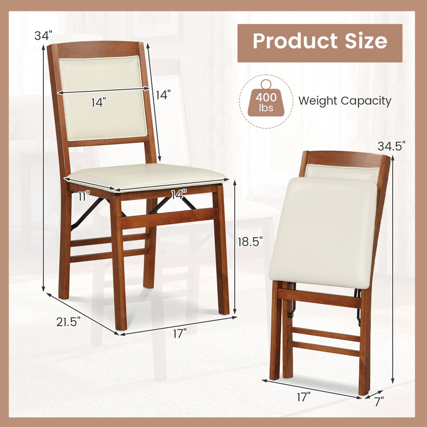 Folding Dining Chairs Set of 4 with Padded Seat