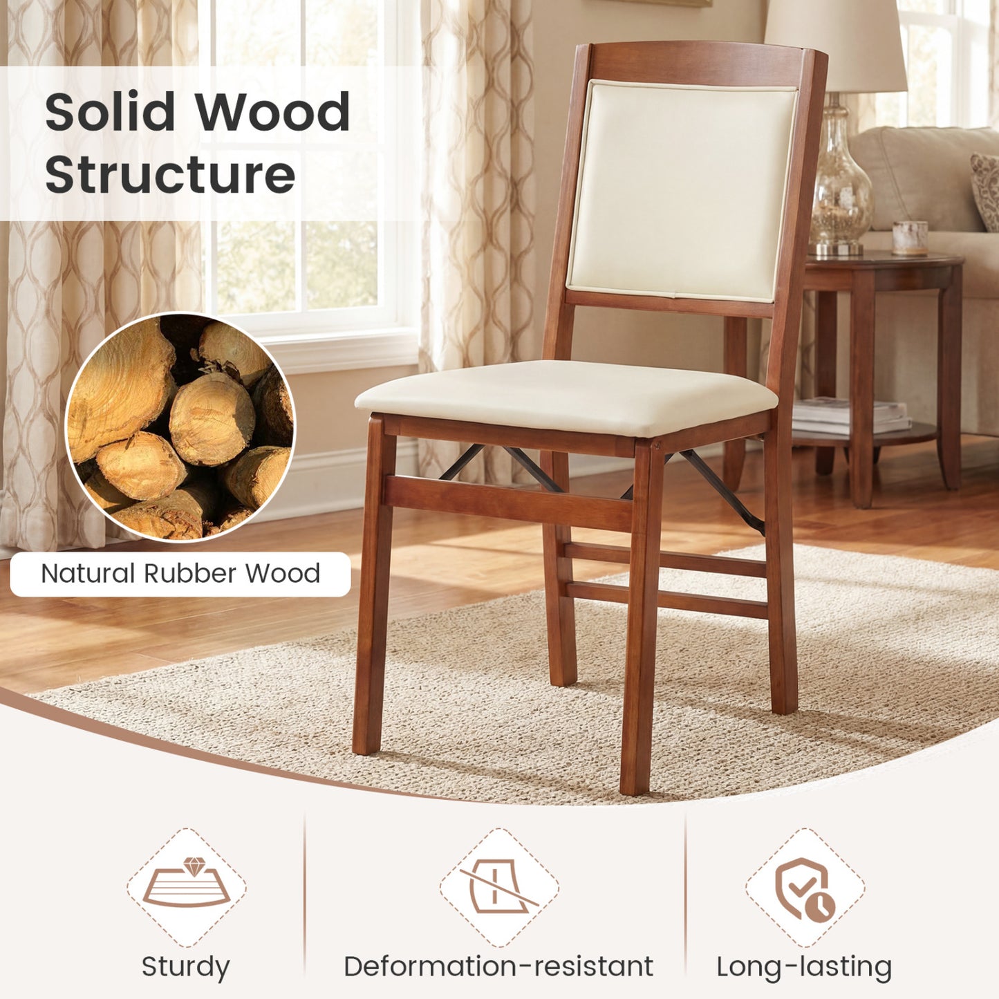 Folding Dining Chairs Set of 4 with Padded Seat