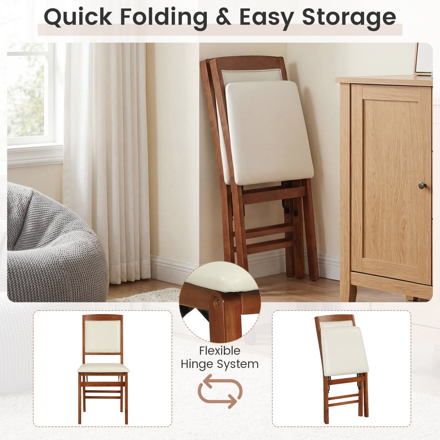 Folding Dining Chairs Set of 4 with Padded Seat