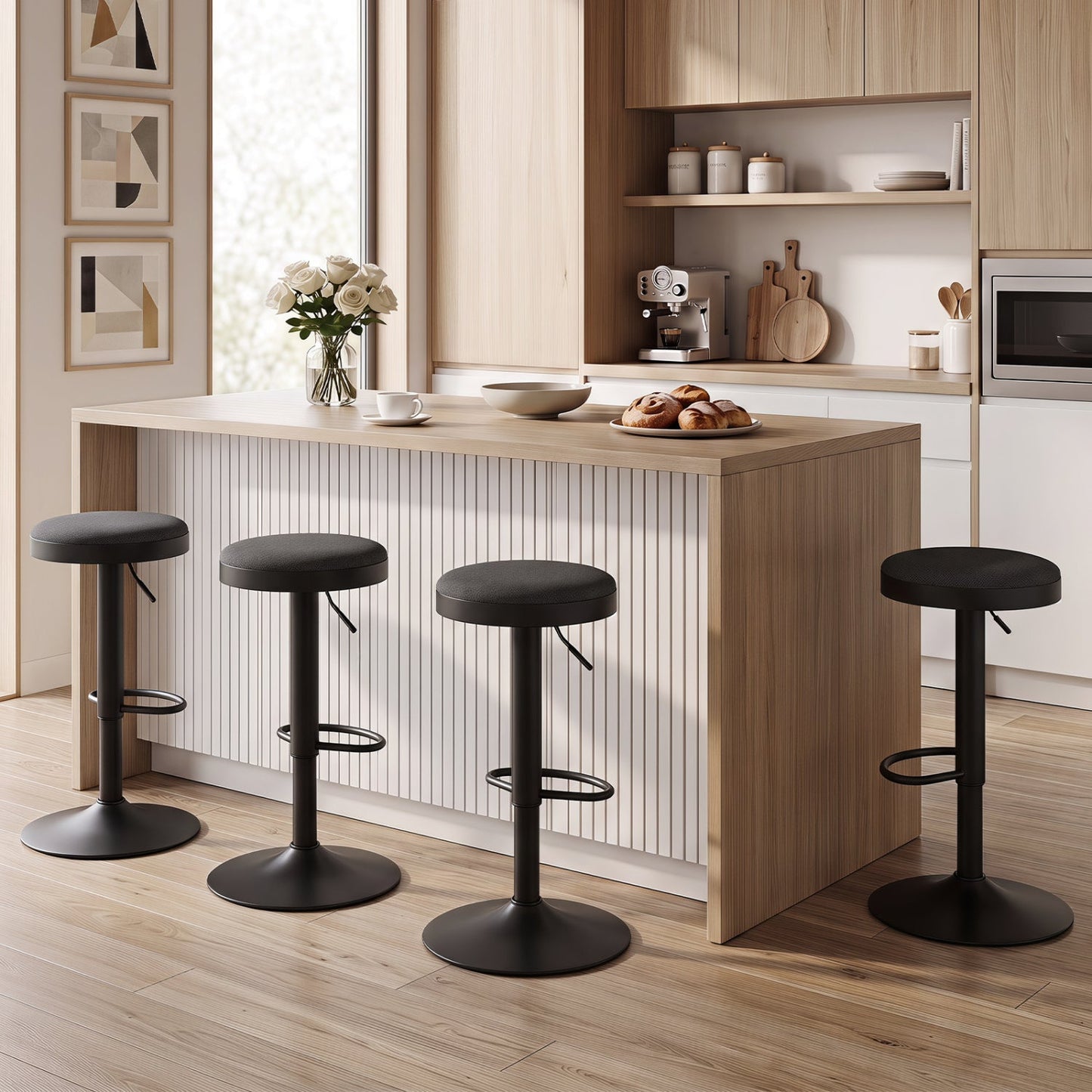Adjustable Swivel Bar Stools Set of 4 with Padded Seats