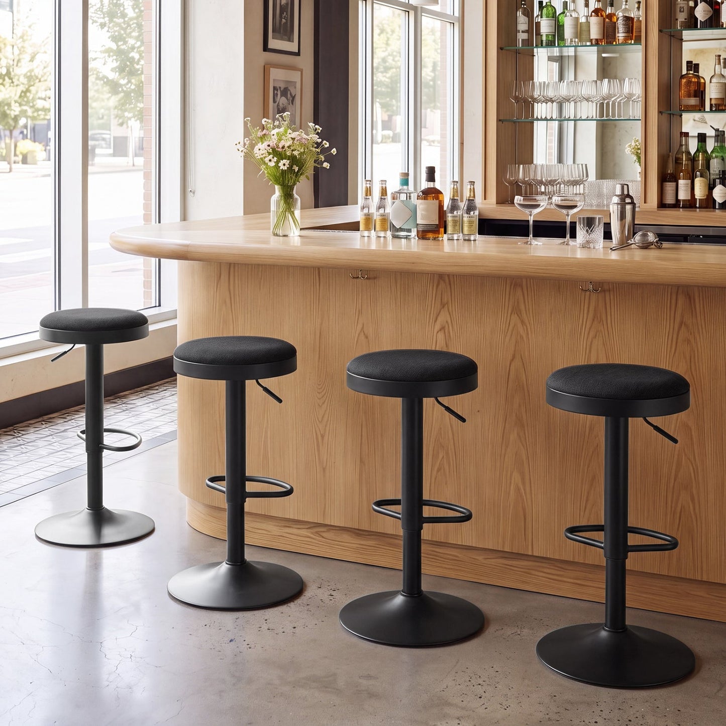 Adjustable Swivel Bar Stools Set of 4 with Padded Seats
