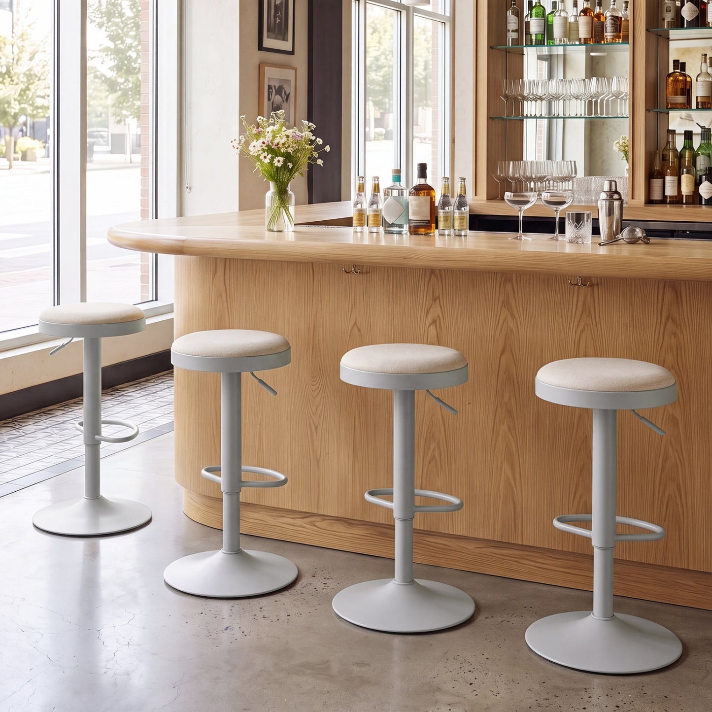 Adjustable Swivel Bar Stools Set of 4 with Padded Seats