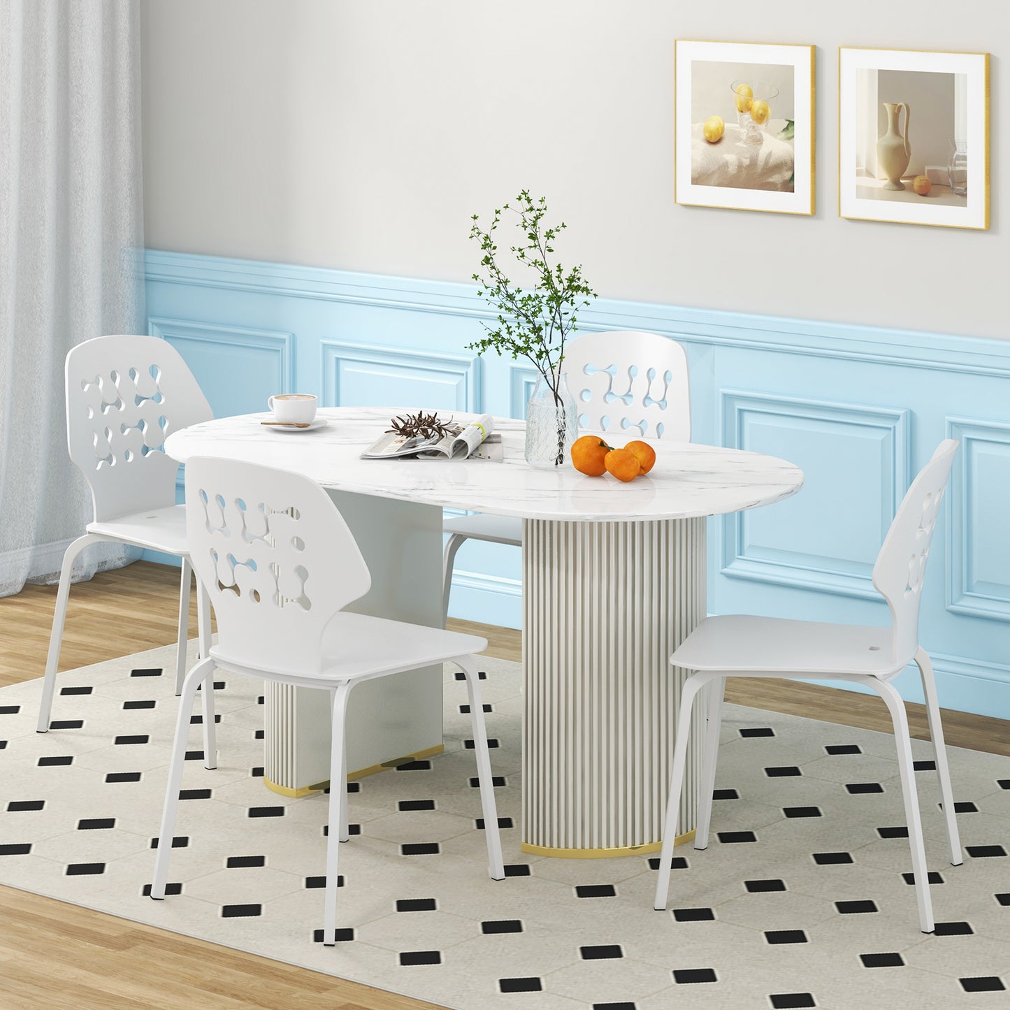 Metal Dining Chairs with Hollowed Backrest, Set of 4