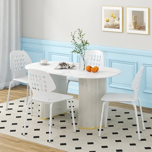Metal Dining Chairs with Hollowed Backrest, Set of 4