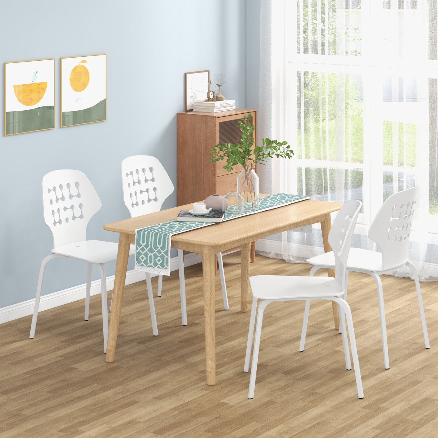 Metal Dining Chairs with Hollowed Backrest, Set of 4