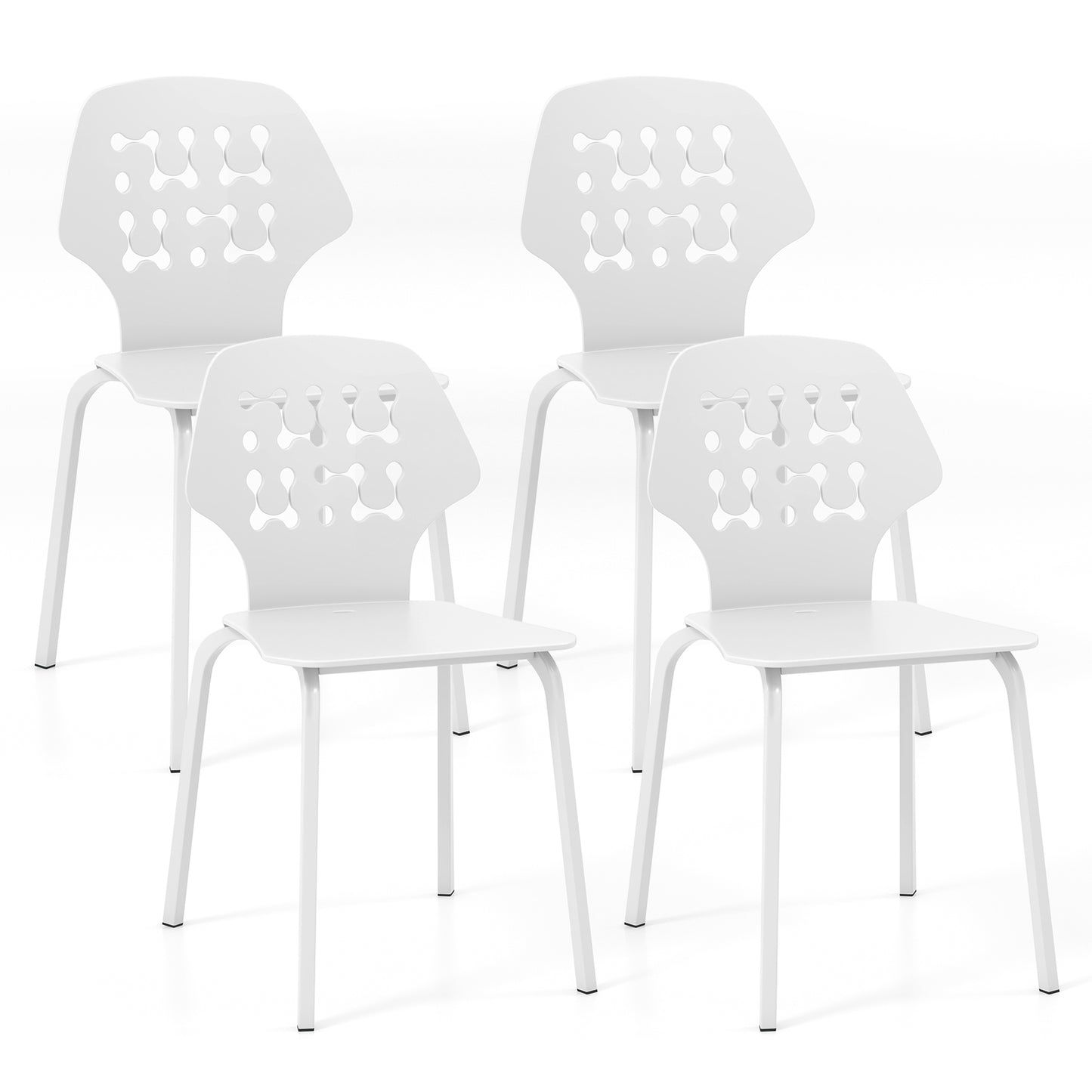 Metal Dining Chairs with Hollowed Backrest, Set of 4