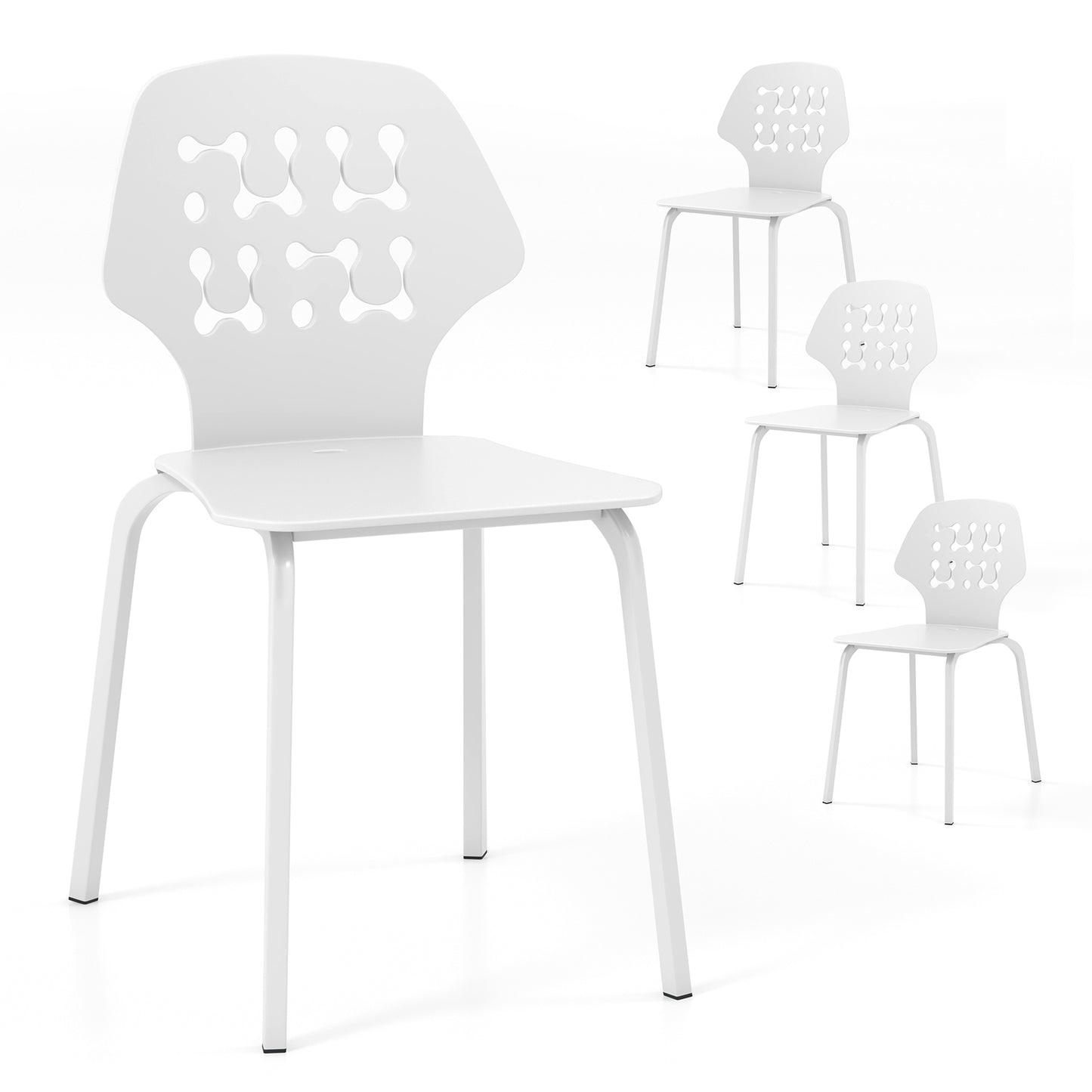 Metal Dining Chairs with Hollowed Backrest, Set of 4