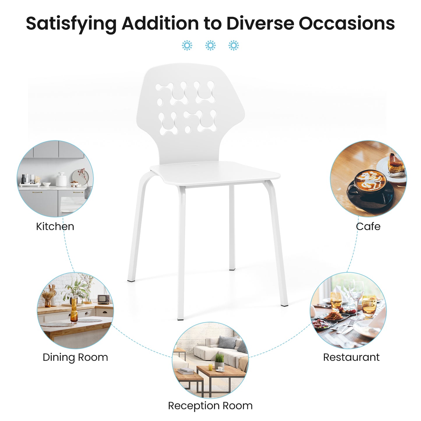 Metal Dining Chairs with Hollowed Backrest, Set of 4