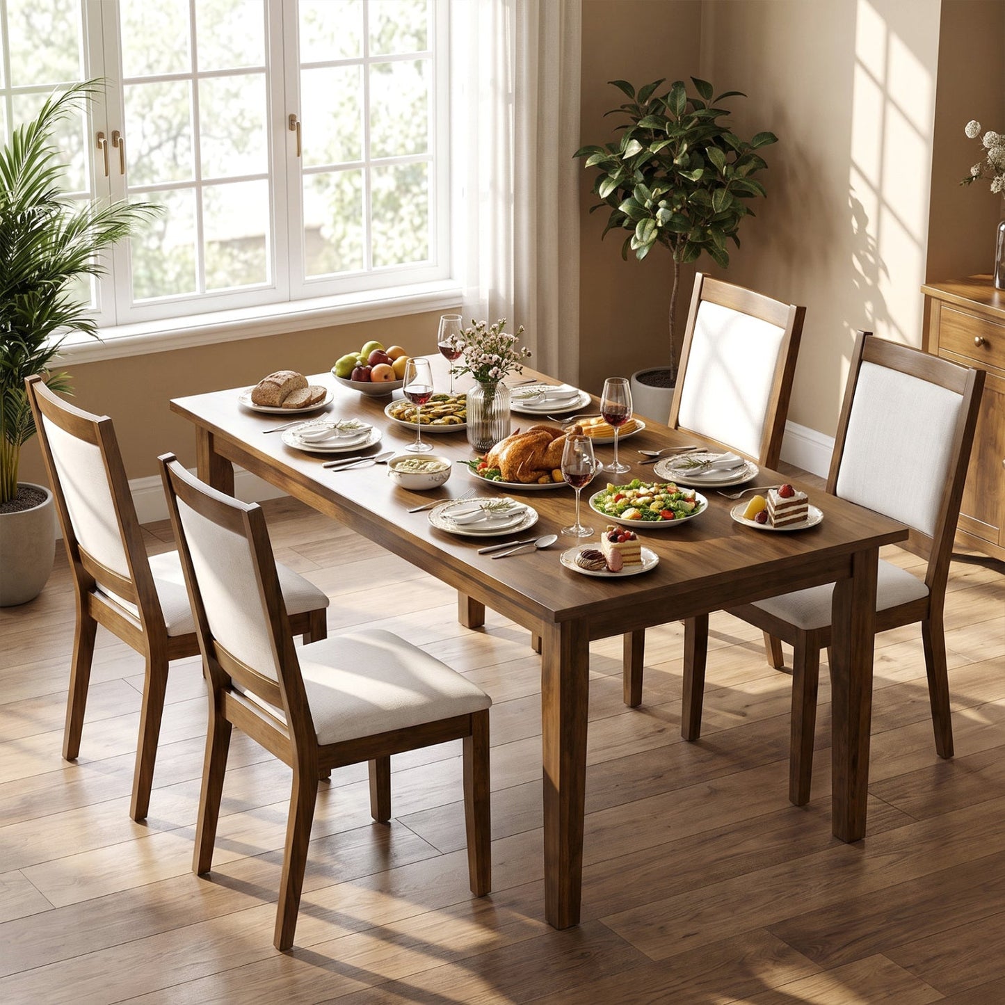 Upholstered Dining Chairs Set of 4 with Padded Backrest