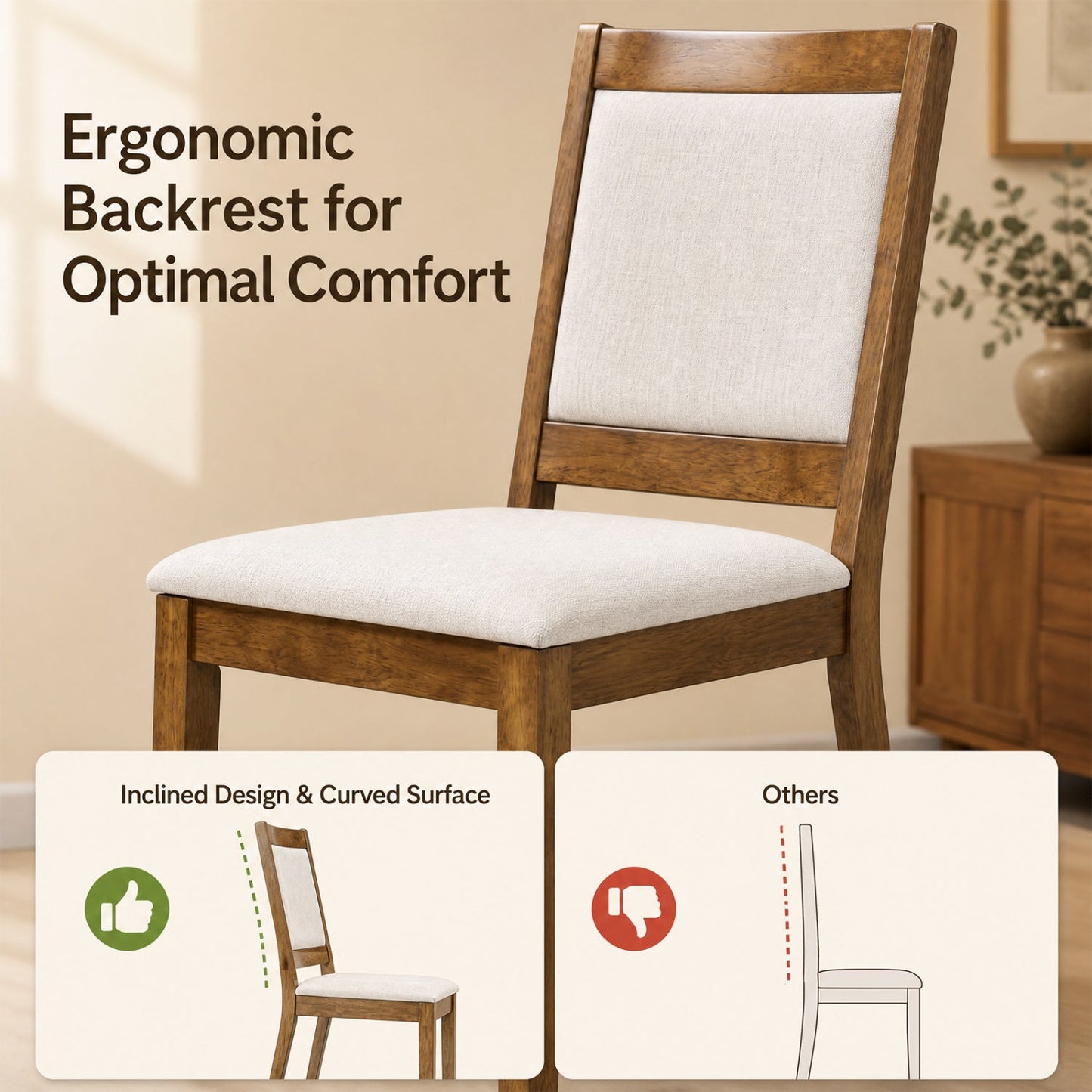 Upholstered Dining Chairs Set of 4 with Padded Backrest