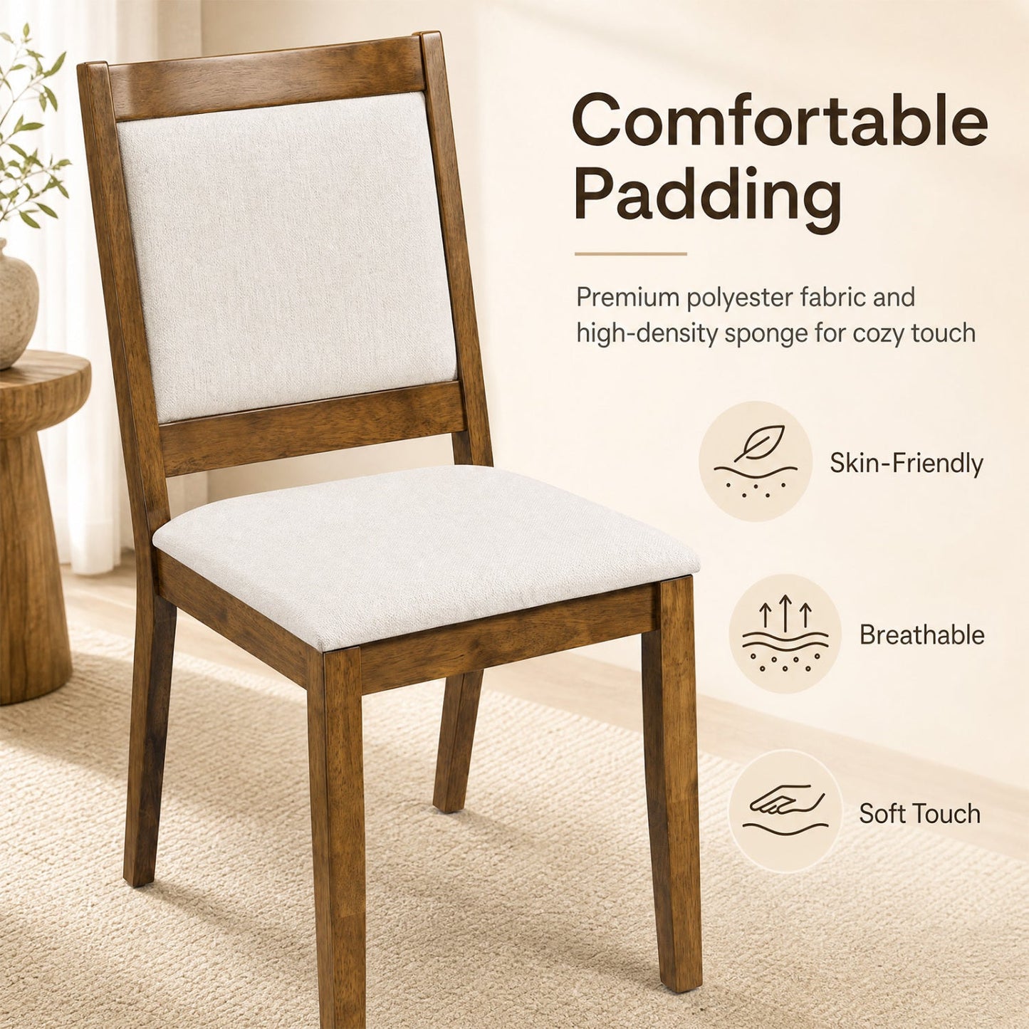 Upholstered Dining Chairs Set of 4 with Padded Backrest