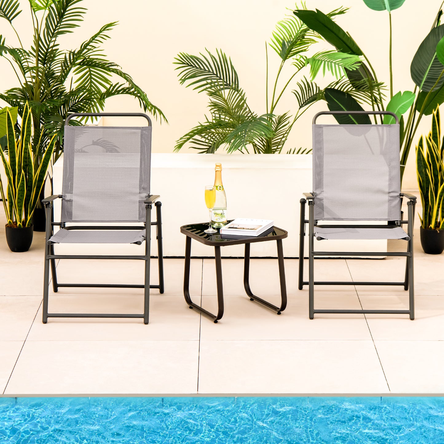 Folding Sling Patio Dining Chairs Set of 4 with Armrests