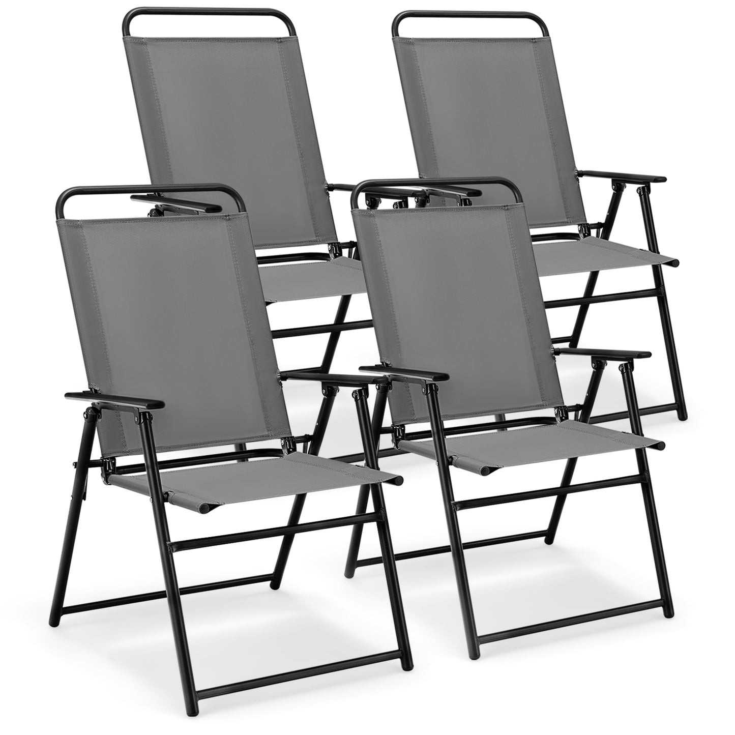 Folding Sling Patio Dining Chairs Set of 4 with Armrests