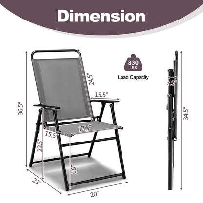 Folding Sling Patio Dining Chairs Set of 4 with Armrests